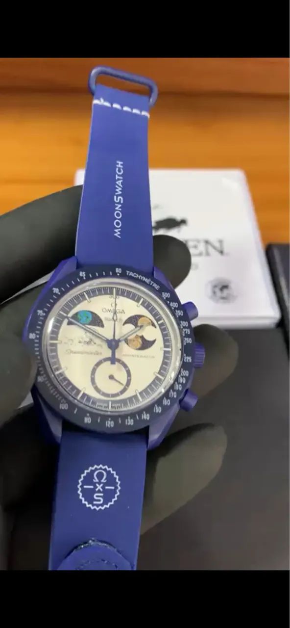 RELOGIO OMEGA AZUL LUA E SOL