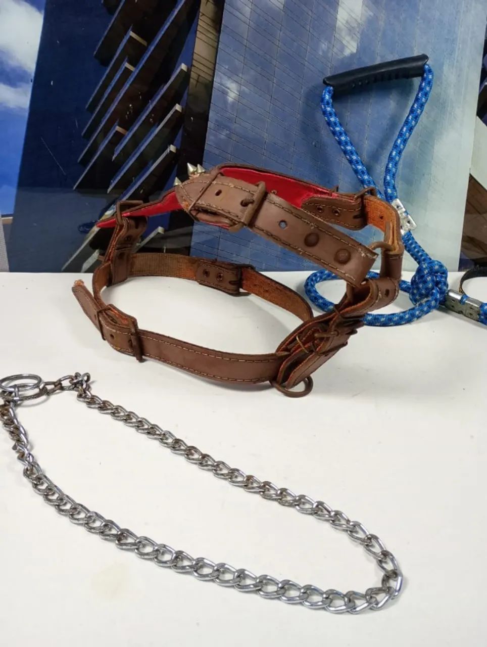 Kit Acessórios Cães Médio/Grande Porte (Peitoral Couro com Spikes + Guia Corda + Enforcado - Foto 2