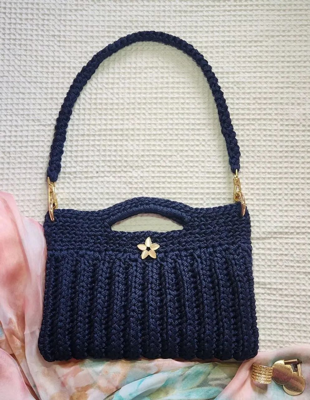 Bolsa em crochê marinho  - Foto 2
