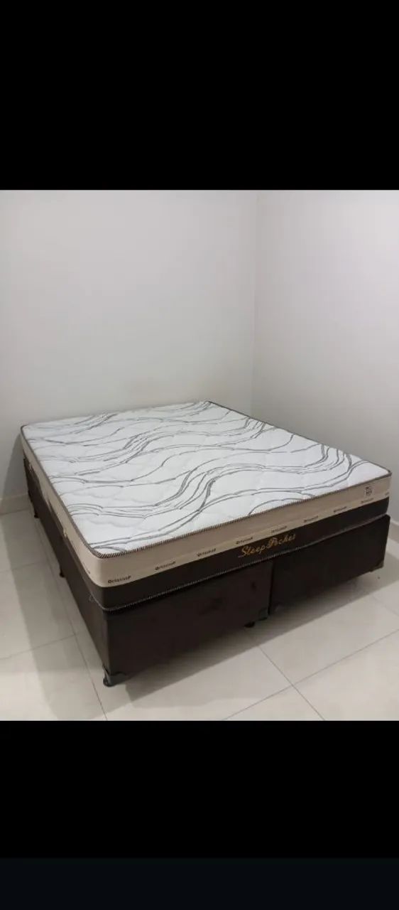 Cama Queen box e colchão molas ensacadas 