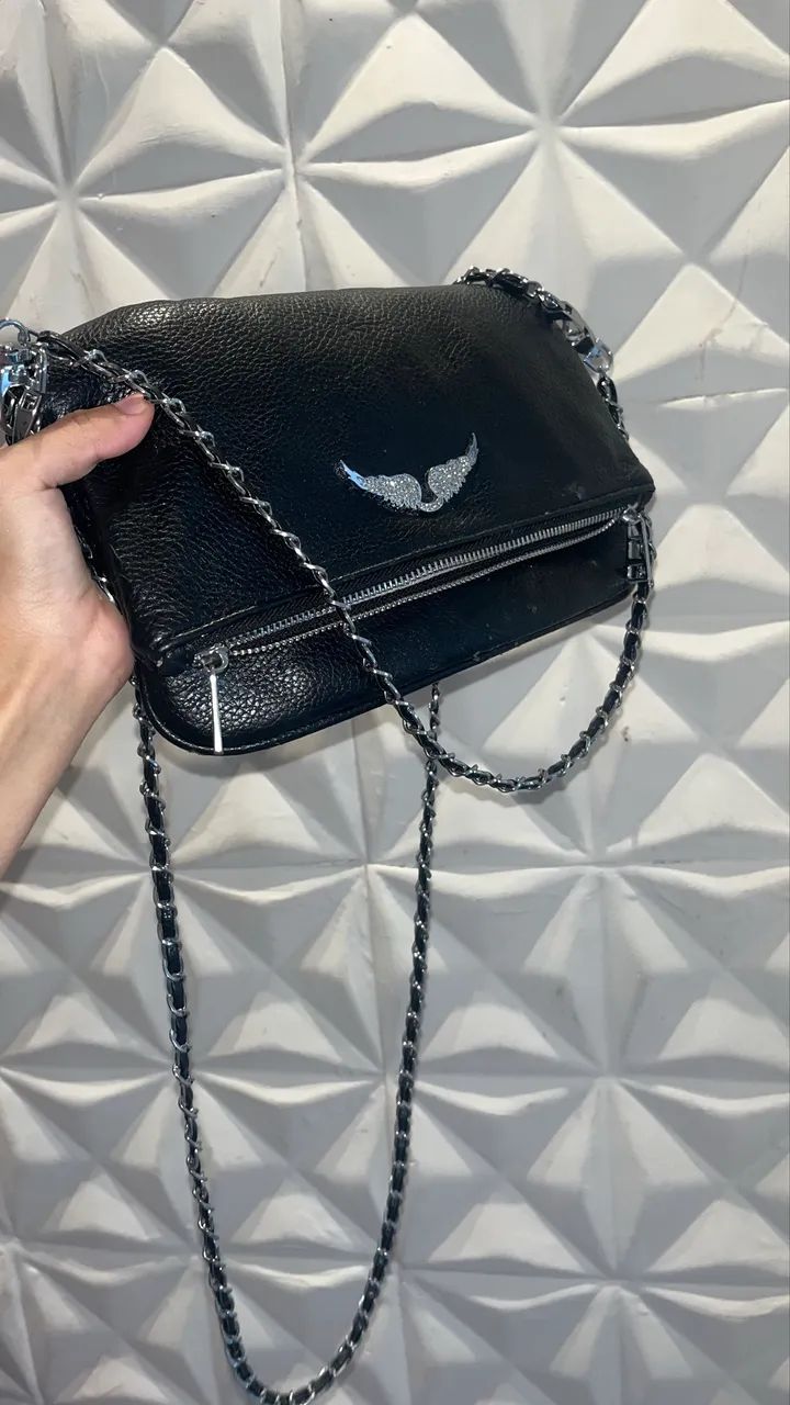 Bolsa feminina com alça de corrente - Preto - Foto 4