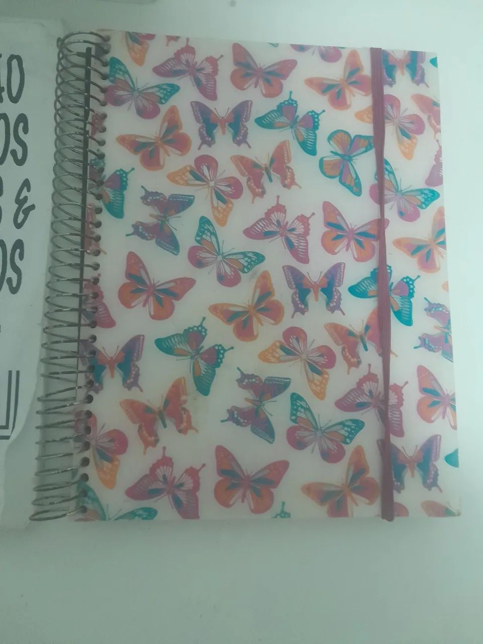Caderno capa dura, com elástico de borboletas ?