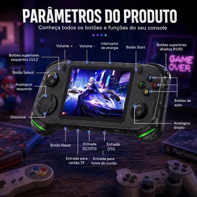 Vídeo game Portátil horizontal RX6H 20000 + Jogos 64gb Tela IPS 3.5 Polegadas Black - Foto 5