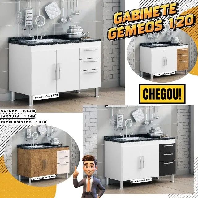 Gabinete de pia gêmeos , 3 gavetas 1,20m , à pronta entrega  - Foto 2
