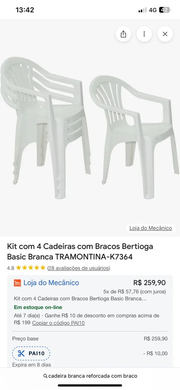 Kit com 04 cadeiras Tramontina branca  - Foto 4