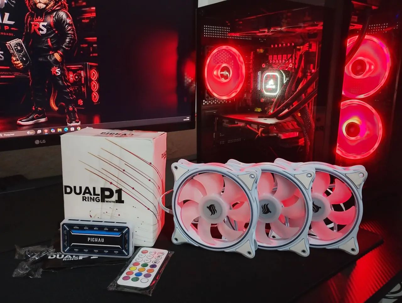 Kit ventoinha Pichau Dual Ring p1 controle e controladora 