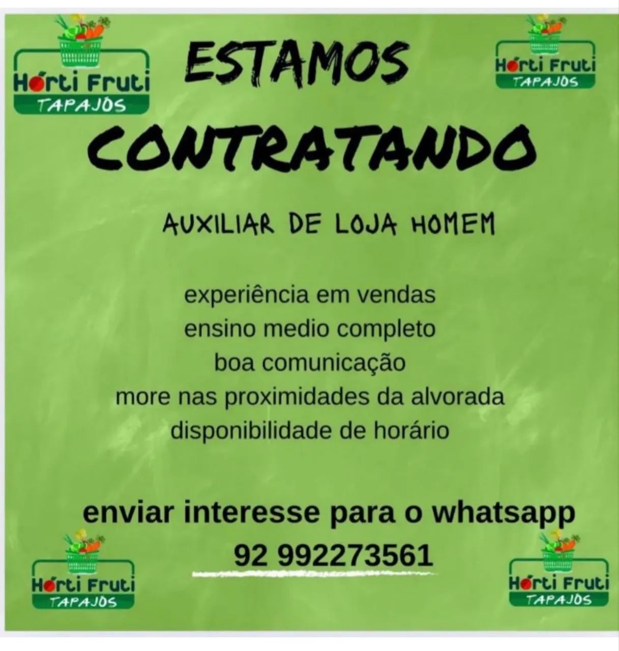 vaga de auxiliar de loja 