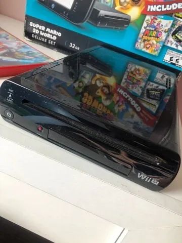 Nintendo Wii U Preto Desbloqueado Completo Na Caixa Com Jogos Instalados