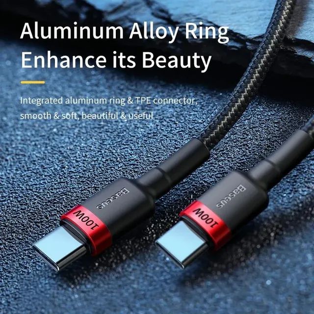 Cabo USB Baseus tipo C para C carregamento rápido 100w 5A 1M - Foto 5