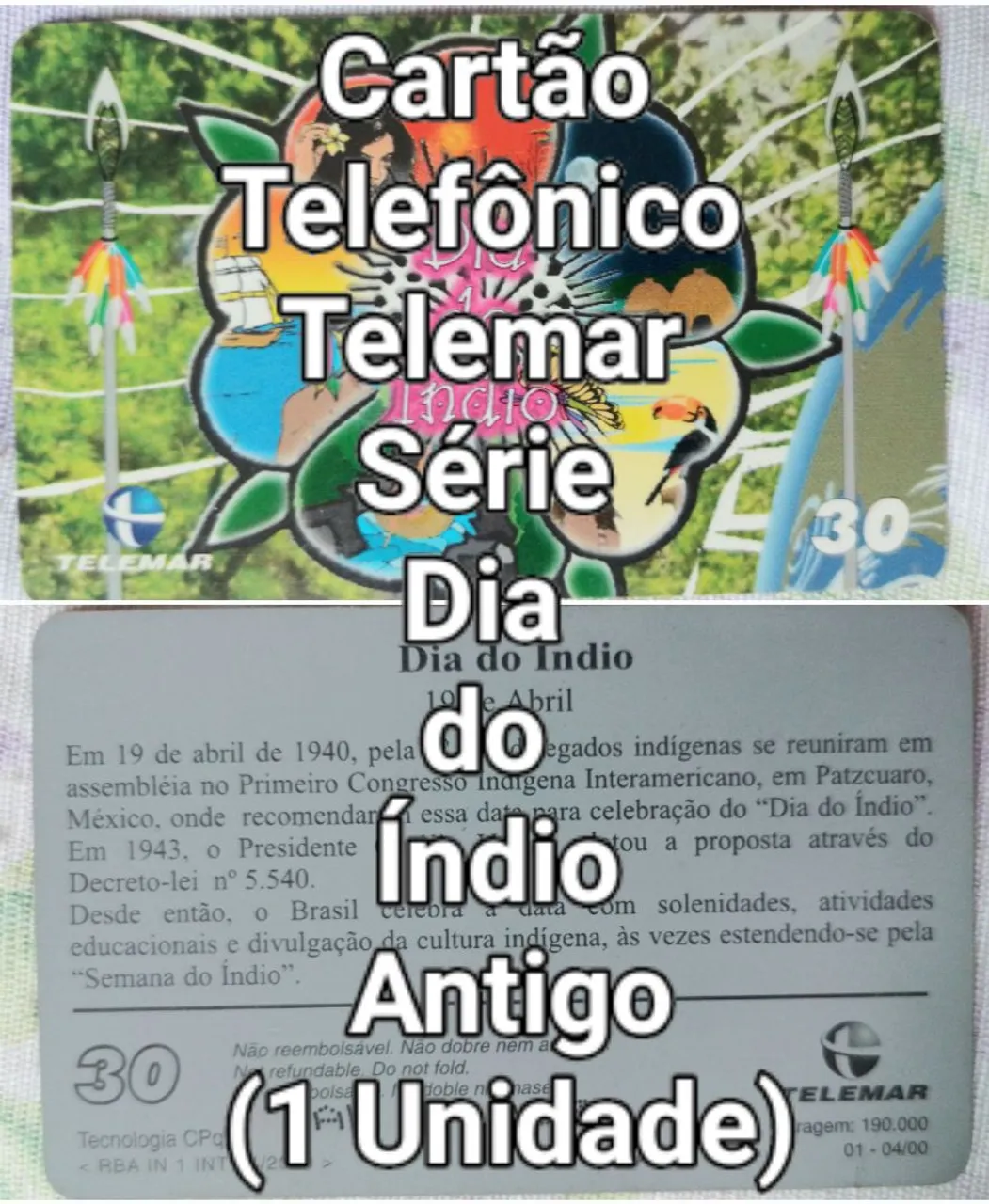 Cartão Telefônico Telemar Série Dia do Índio Antigo