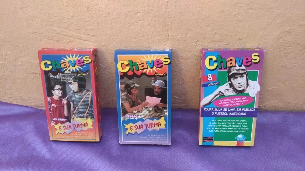 Chaves e sua Turma Fitas VHS vídeo, n° 1 ao 8 (exceto n°5), perfeito estado. E outros.