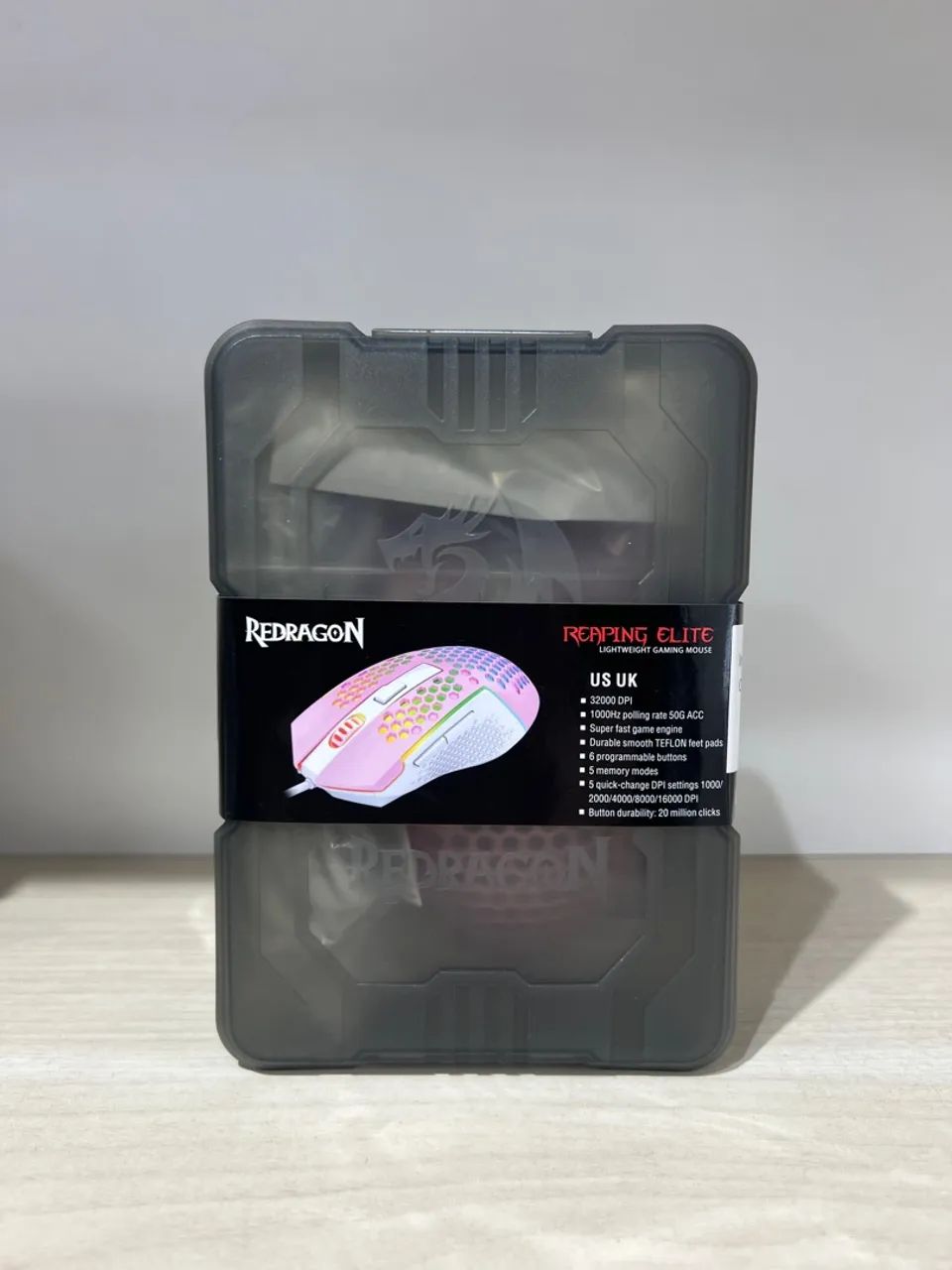 Mouse Gamer Redragon Reaping Elite - 32000 DPI - Rosa com Branco - Parcela sem Juros