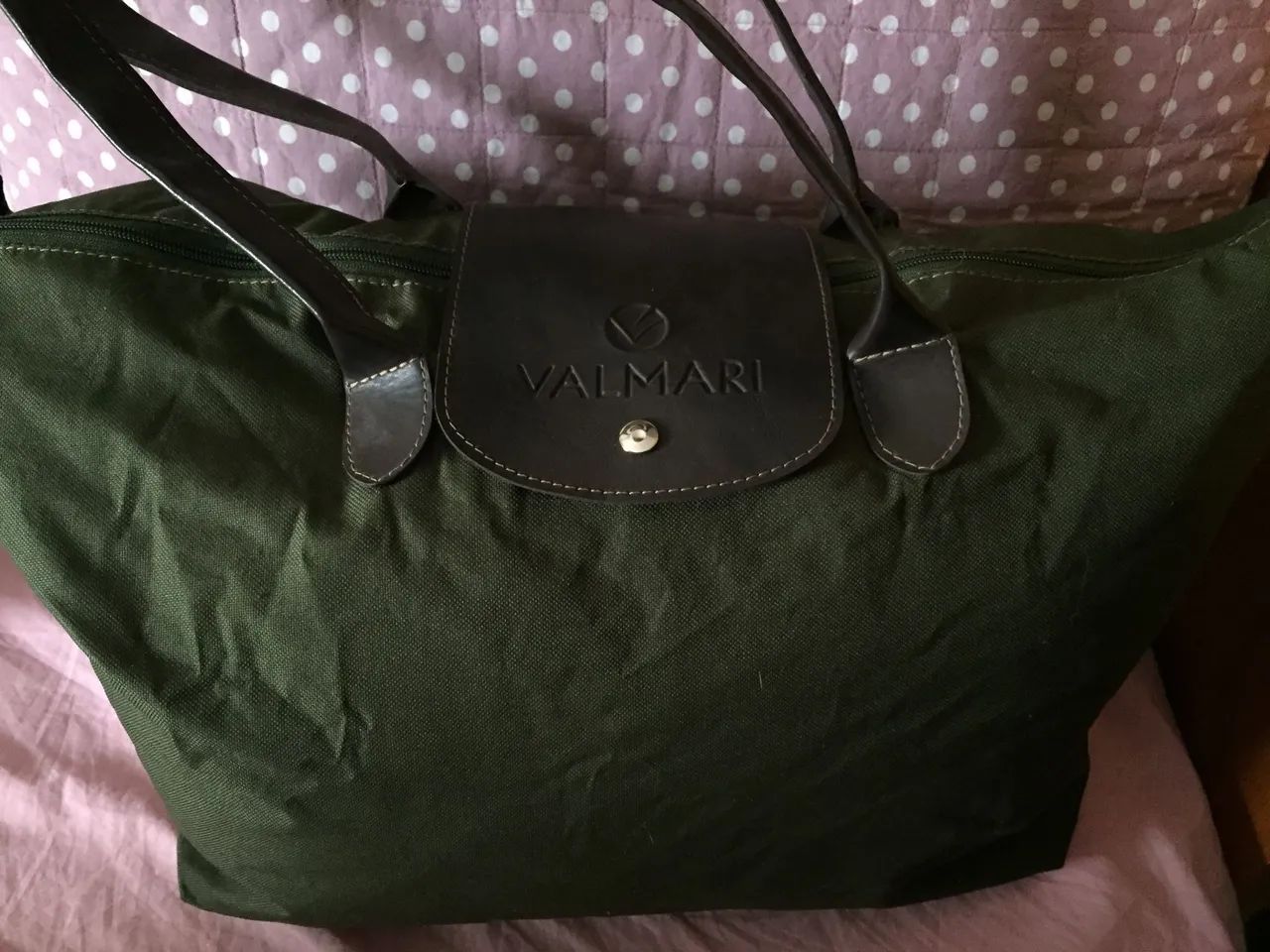 Bolsa Tipo Longchamp Grande Verde com alça marrom 