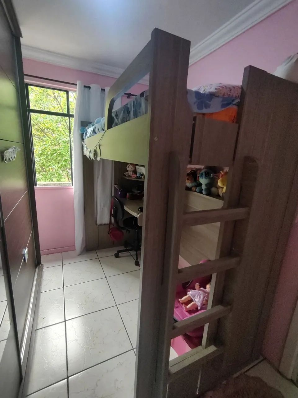 Single bed with built-in desk