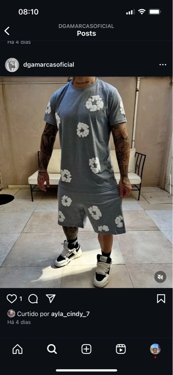 Conjunto Masculino Cinza com Estampa Floral