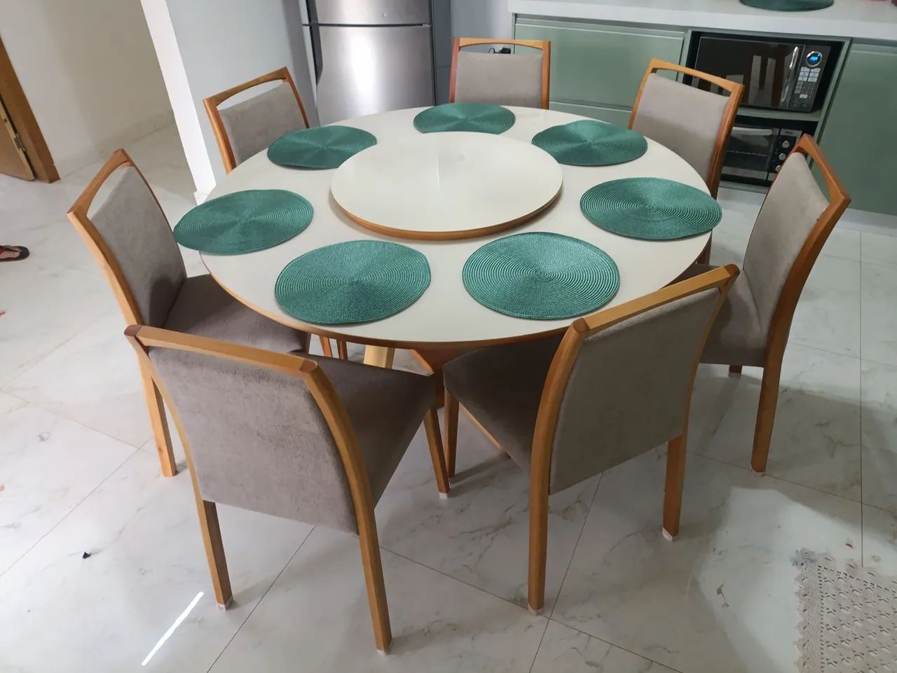 Mesa de jantar redonda 7 cadeiras madeira maciça 