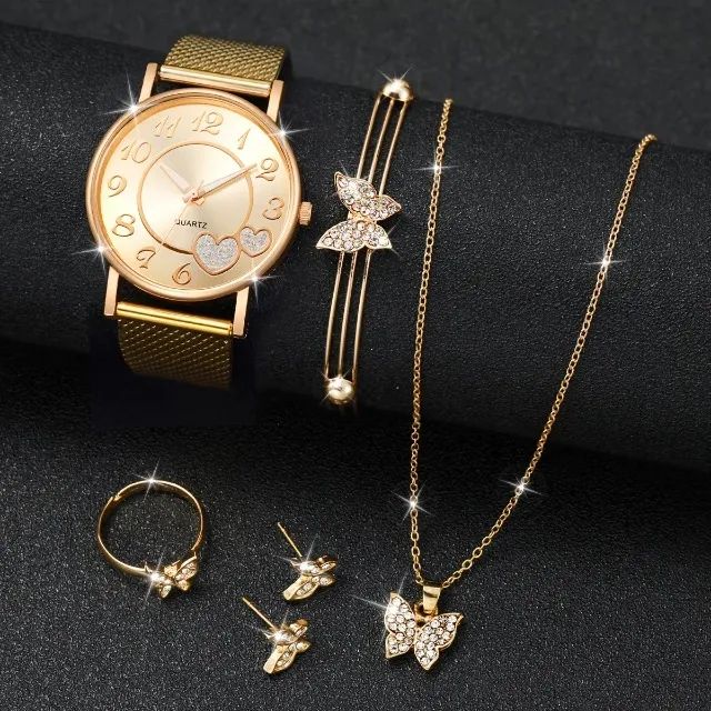 Kit relógios de quartzo dourado borboleta conjunto de jóias (sem caixa) - Foto 2