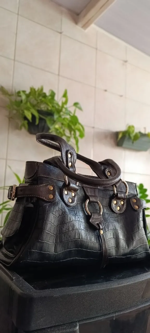 Bolsa de Couro Puro Preta