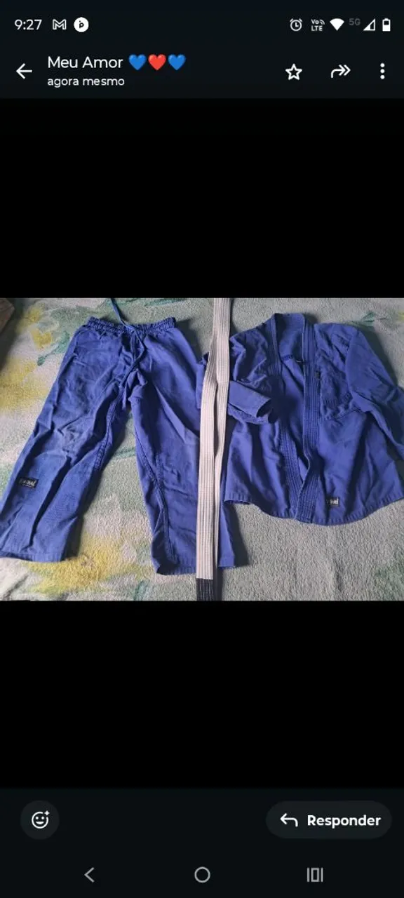 Kimono de Jiu-Jitsu Azul pra criança com Faixa Branca 90 reais M 2 