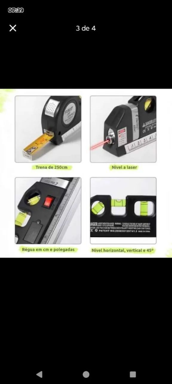 Kit de ferramentas para construção - Trena, nível a laser e régua ...