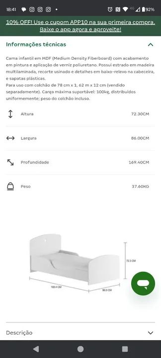 Cama Infantil Branca com Grade de Proteção + Colchão  - Foto 4