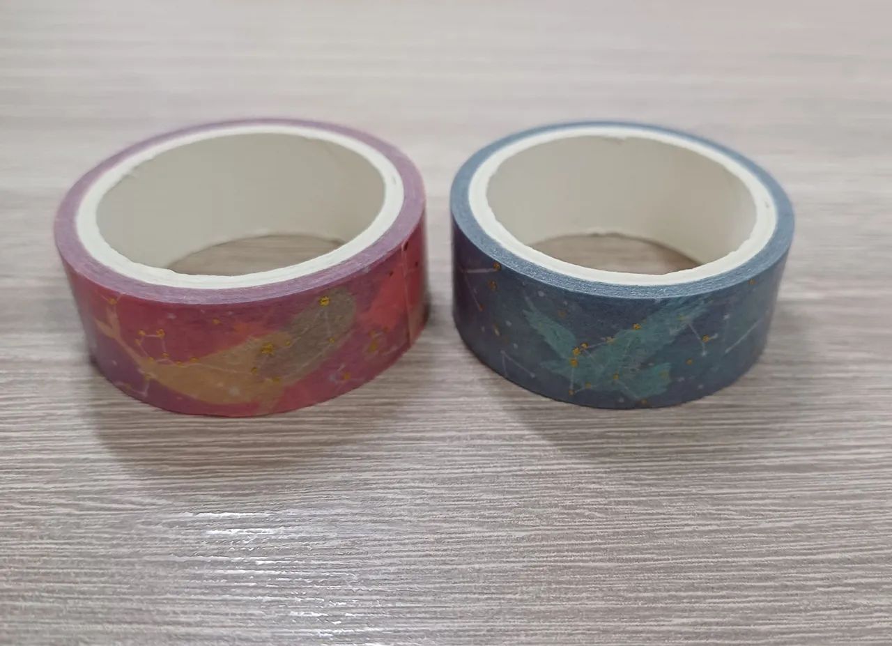 Washi Tape Fita Adesiva Constelação Signos Unicórnio Rosa e Azul detalhes Dourados - Foto 3