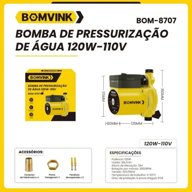 bomba de pressurização de agua 120w-110v bomvink bom-8707 - Foto 3