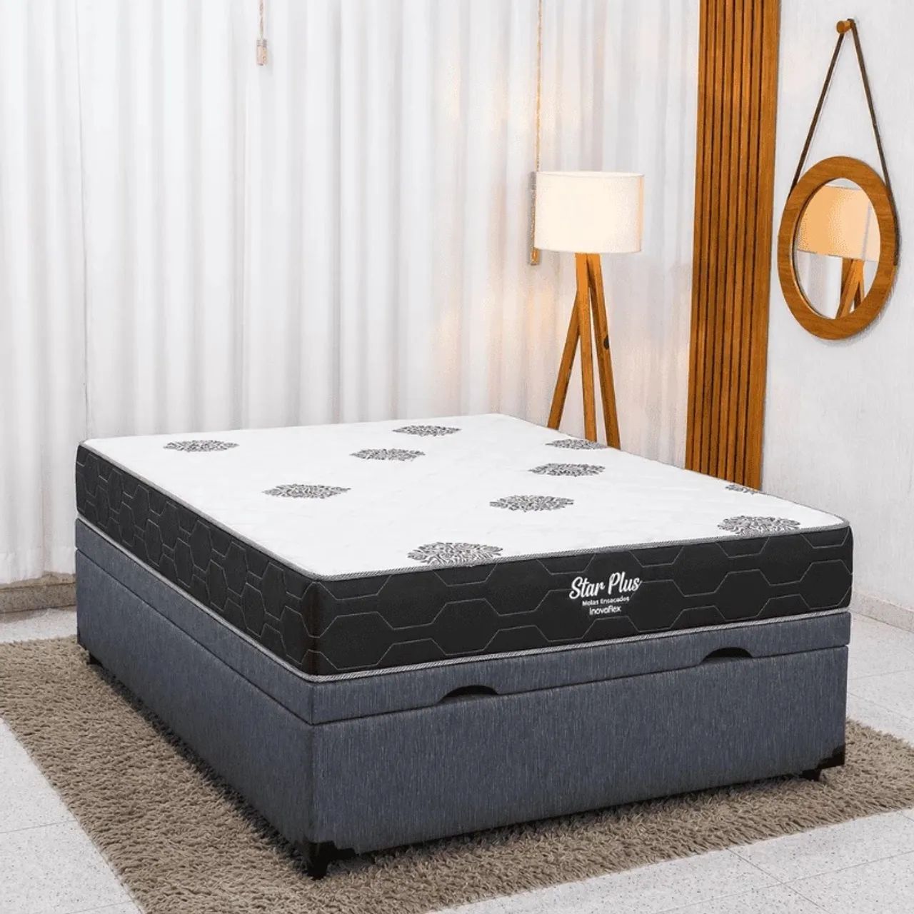 Colchão Casal Star Plus Molas Ensacadas Pocket - Inovaflex + Base Box Baú Casal Blindado 