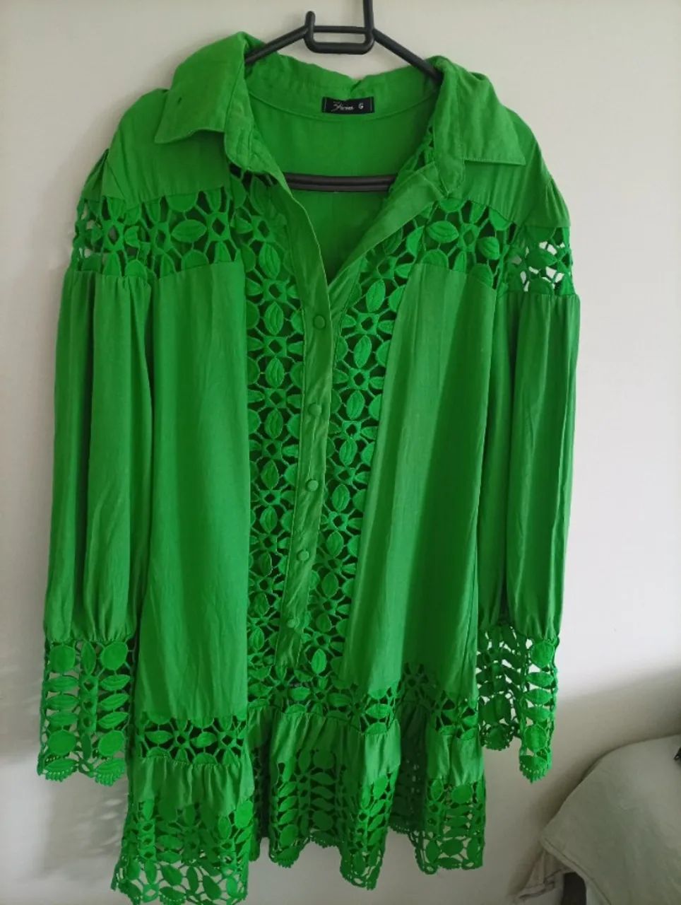 Saída de banho verde com detalhes em renda vazada  - Foto 4