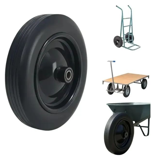 Roda Pu Maciça Preta para Eixo 17mm - Carrinho - Peças para