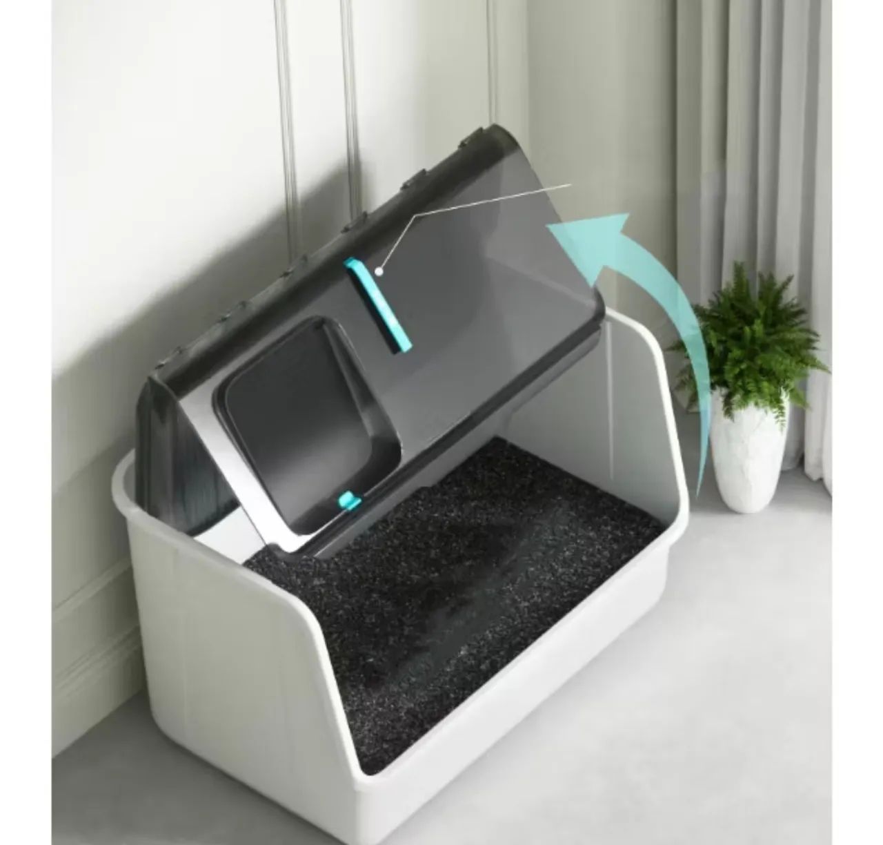 Caixa de Areia Fechada para Gatos com Design Elevado Anti-respingos  - Foto 3