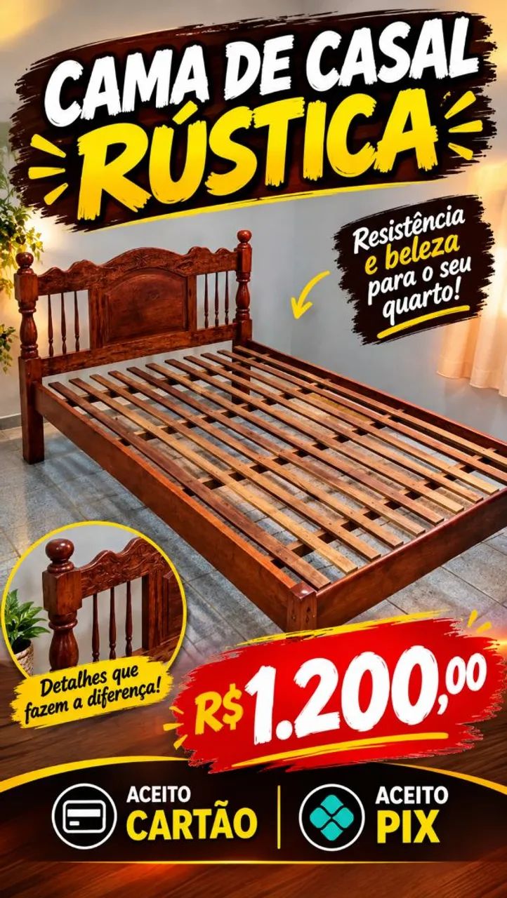 Cama de casal rústica novinha 