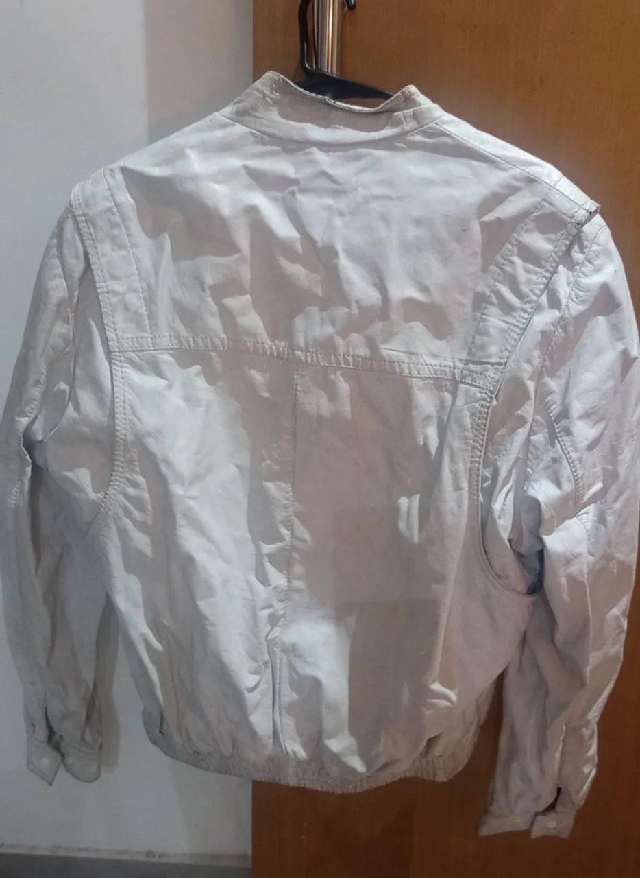 Jaqueta couro legítimo off white