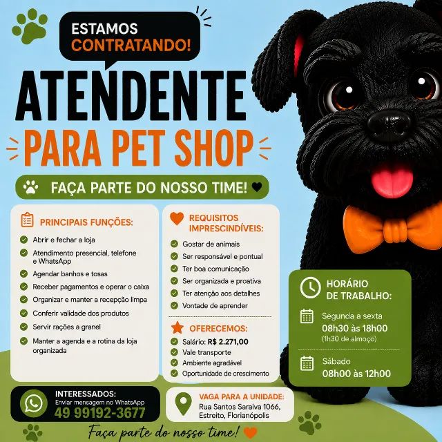 Atendente pet shop Estreito