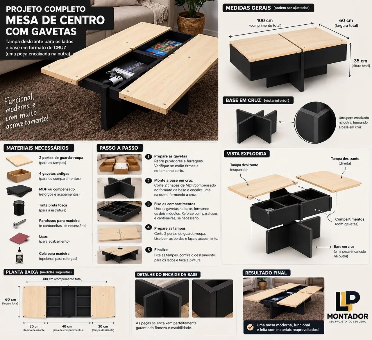 Mesa de centro com compartimentos. - Foto 3