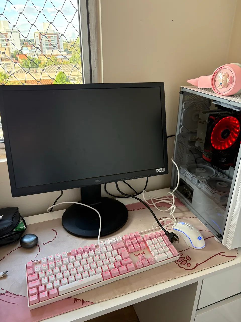 Teclado branco e rosa redragon mitra led red switch blue  - Foto 2