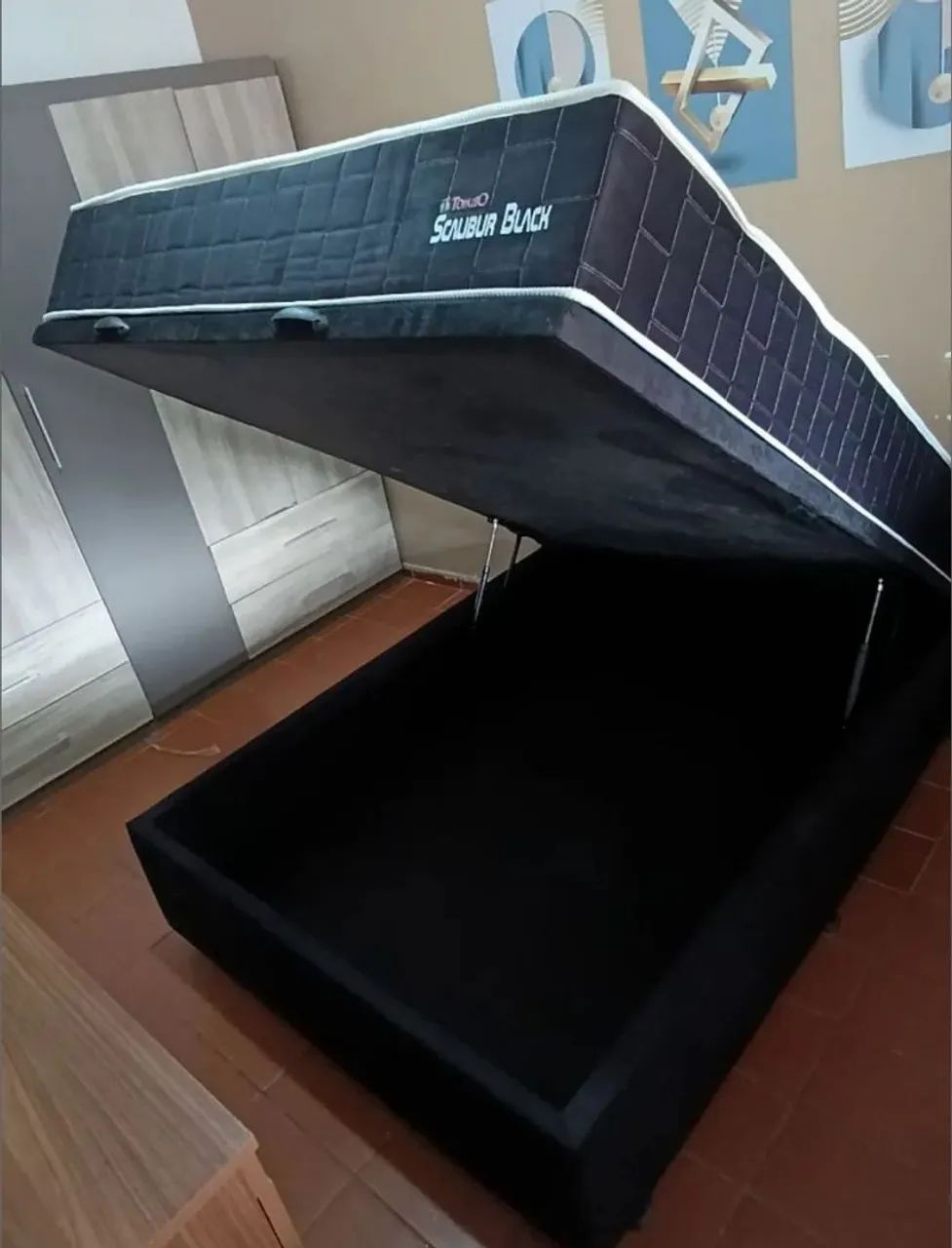 Cama box baú 138x188 molas ensacadas black