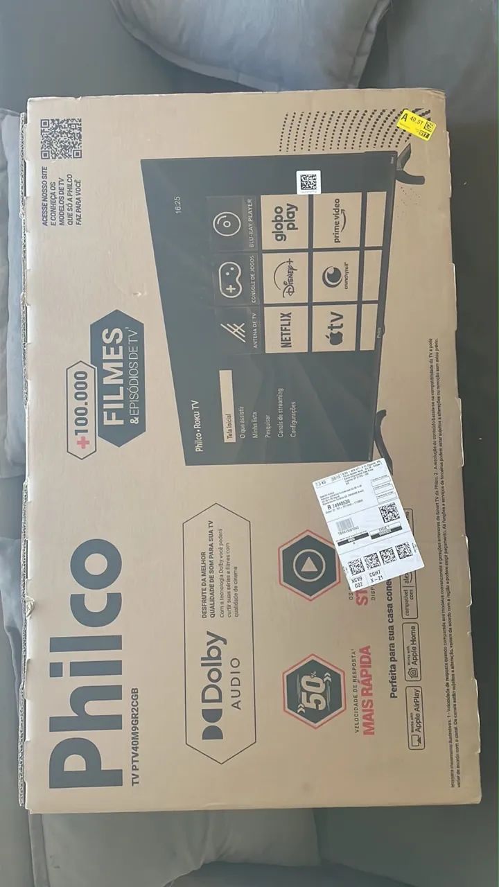 Televisão Philco 40 polegadas lacrada, valor de nota 1.150 faço por 850, nota e garantia
