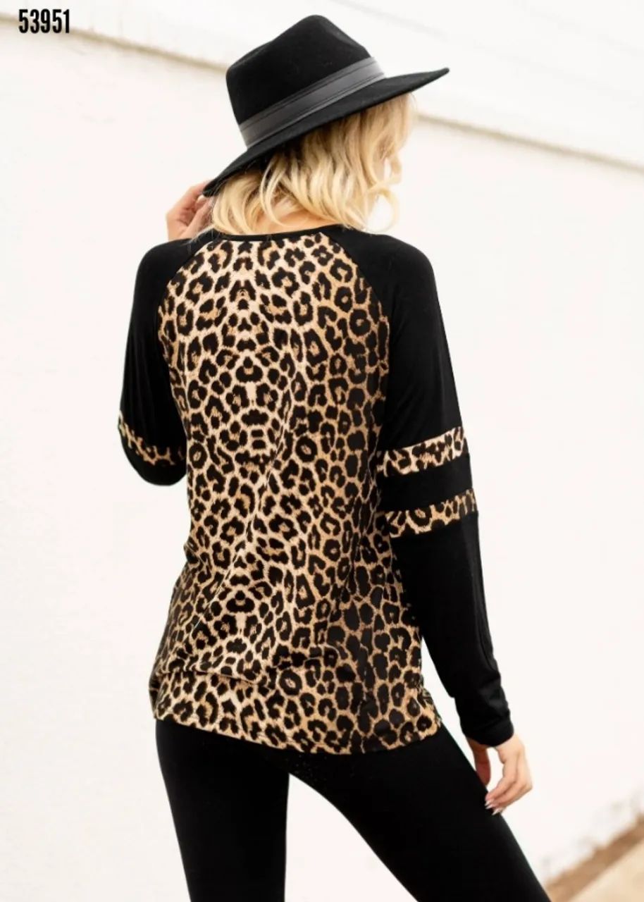 Blusa manga comprida preta /leopard NOVA - Foto 2