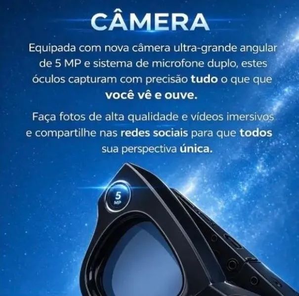 Óculos Com Câmera - iA - Tradutor - 2 Lentes Extras - Foto 2