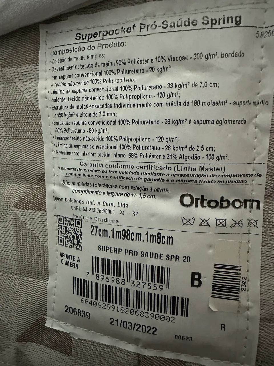 Colchão Ortobom Superpocket Pró Saúde Spring + Base