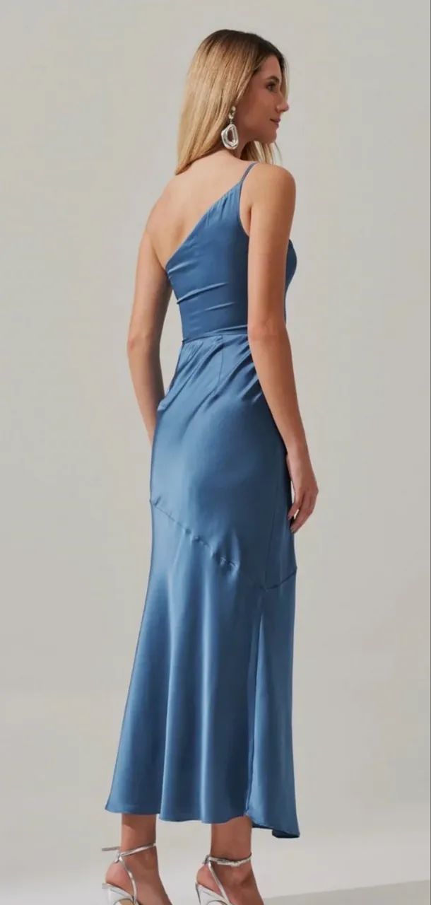 Vestido Midi Cetim Azul - Foto 2