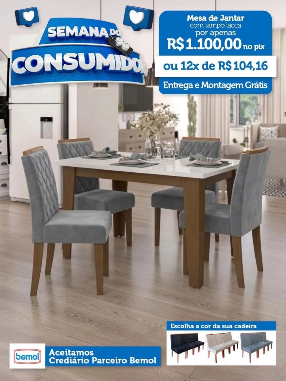 Mesa de jantar 4 lugares R$1100,00