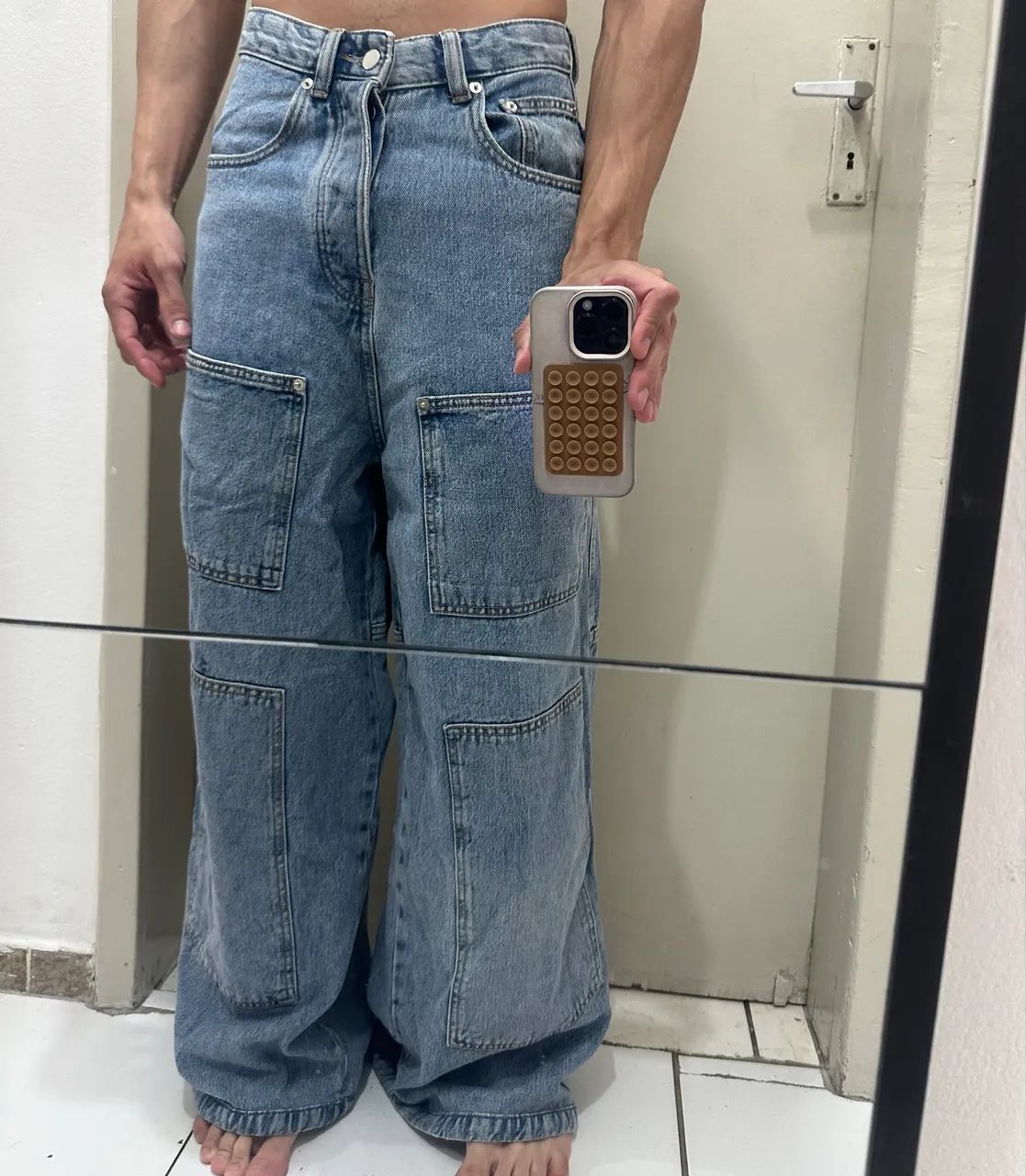 calça jeans zara wide fit cargo - Foto 2