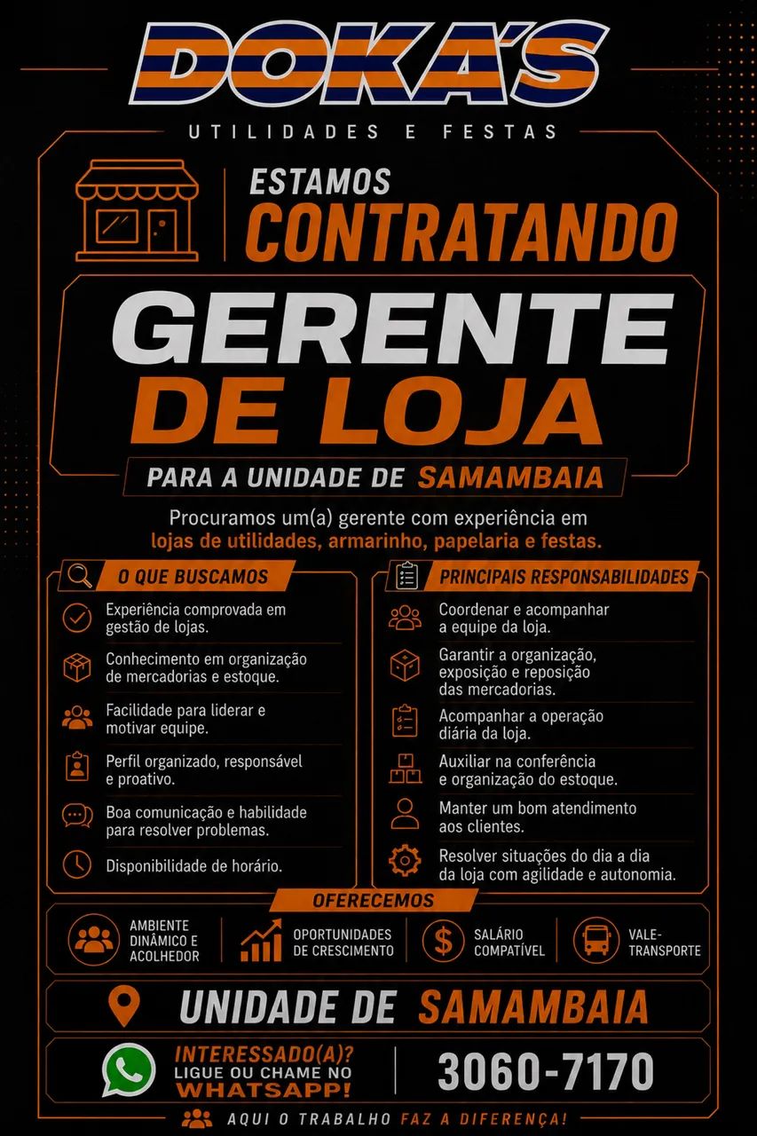 Gerente de Loja | Samambaia | Dokas Utilidades e Festas