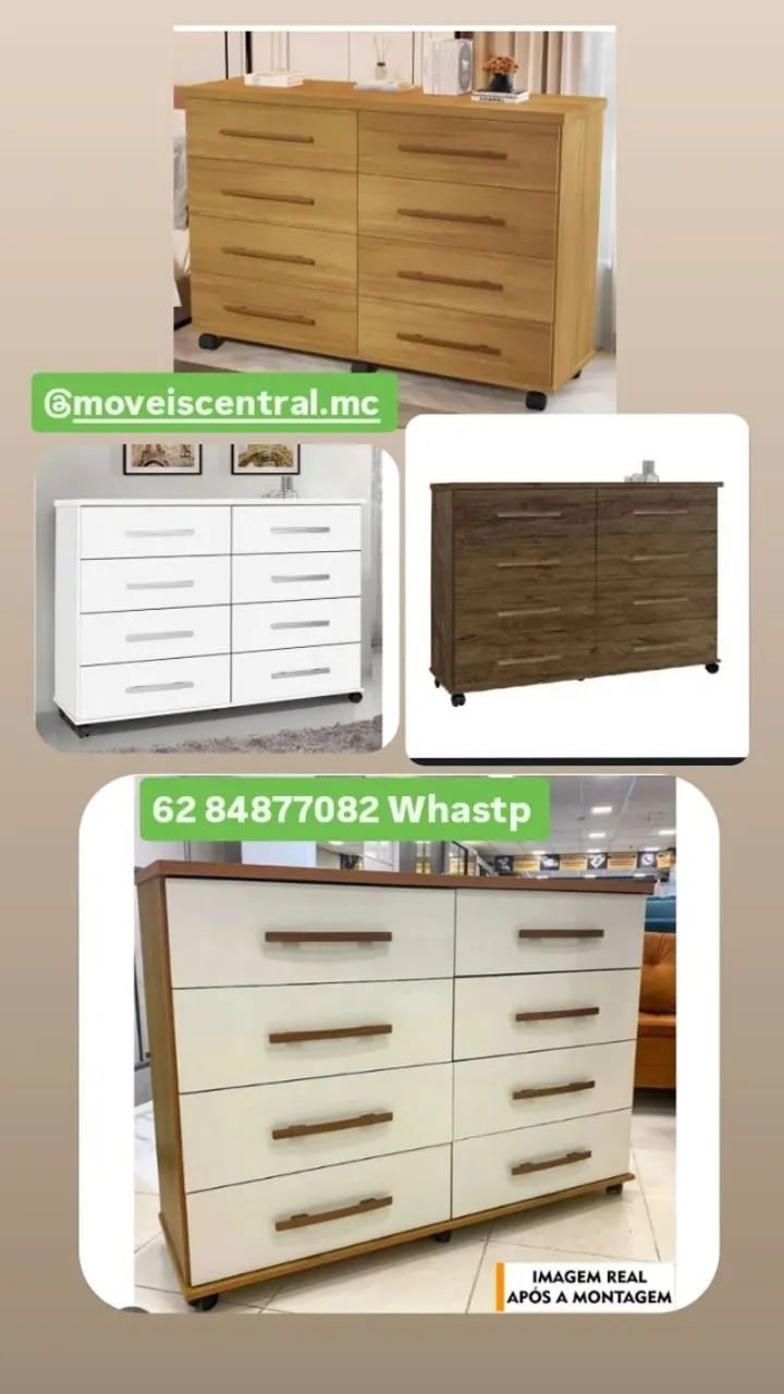 Cômoda Jade 8 Gavetas com Rodinhas