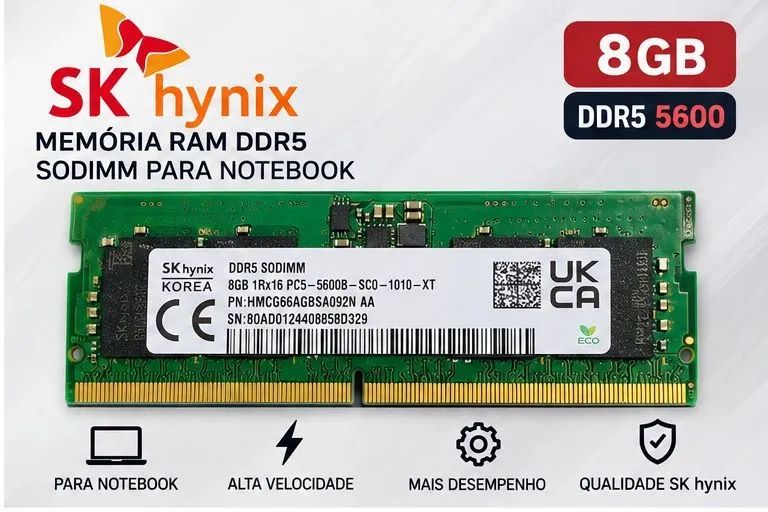 Memória RAM SK hynix 8GB DDR5 5600MHz SODIMM Notebook - Memória