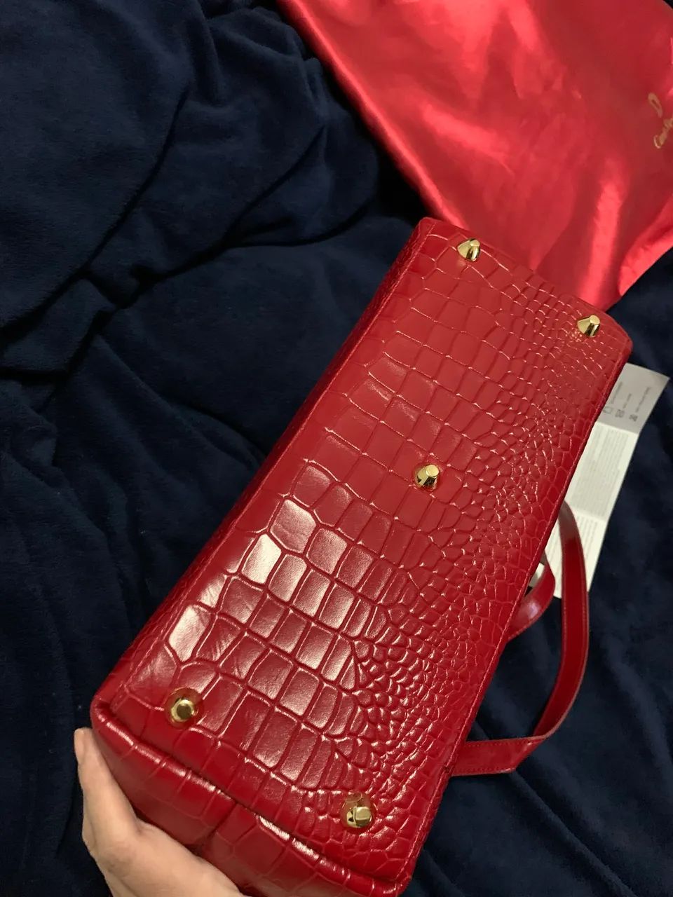Bolsa de couro croco vermelha  - Foto 4
