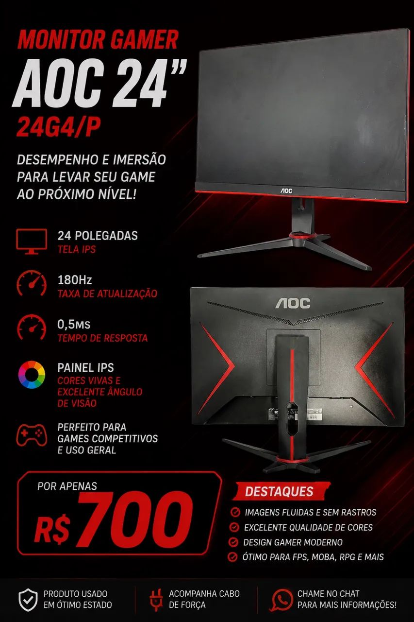 ? MONITOR GAMER AOC HERO 24G4/P - 24? IPS | 180Hz | 0,5ms