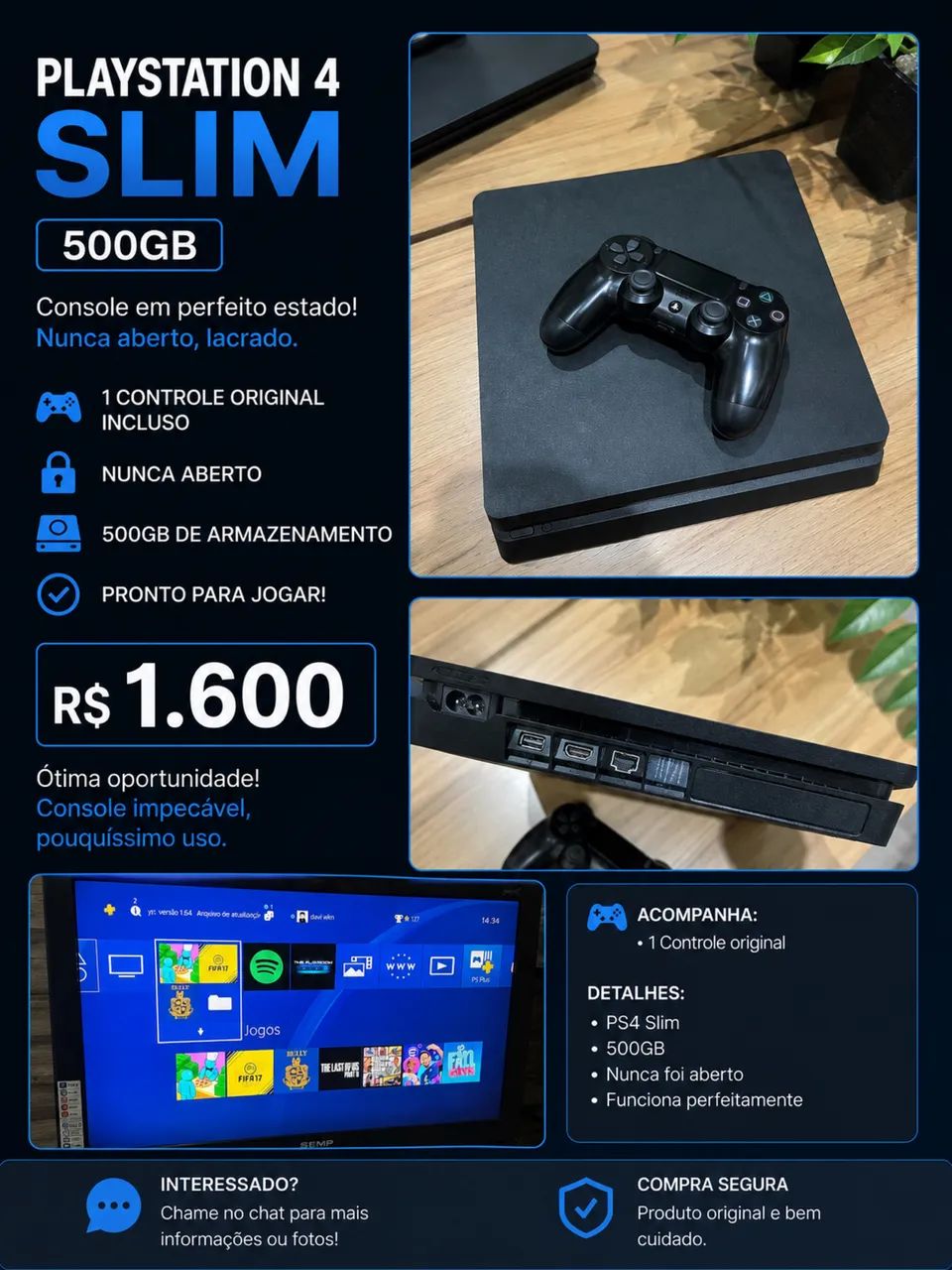 PS4 SLIM + Controle Original - Foto 5